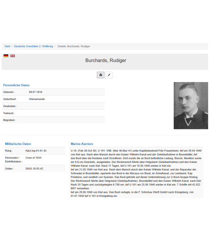 Kriegsmarine, titulaire de la Croix Allemande
